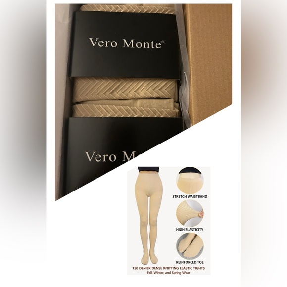 VERO MONTE Womens Wavy Pattern Opaque Tights Jacquard High Waist Pantyhose-2 Pk - Picture 1 of 4